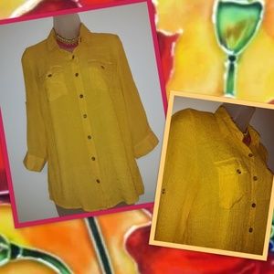 Yellow Casual Button Down Blouse Small